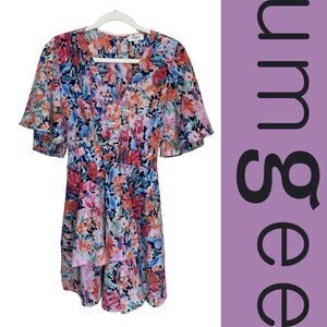 Umgee Floral Dress Medium Flutter Sleeve Tie Back Elastic Waist